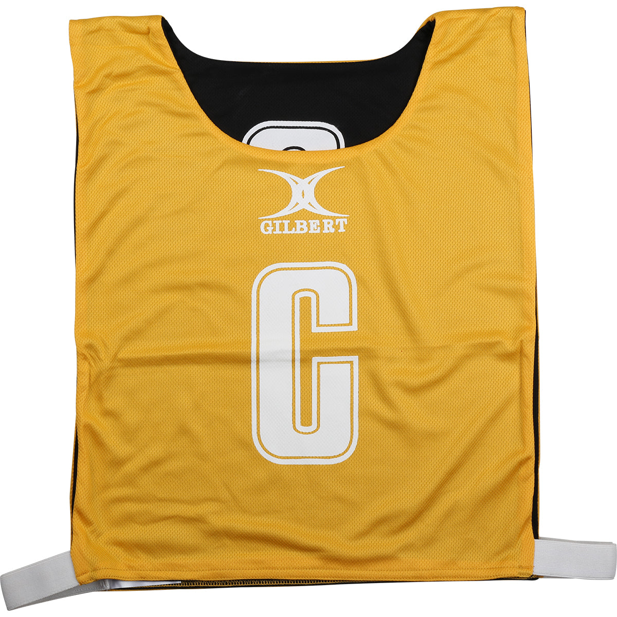 NCEA14NetballBibs Reversible Amber Black Bib